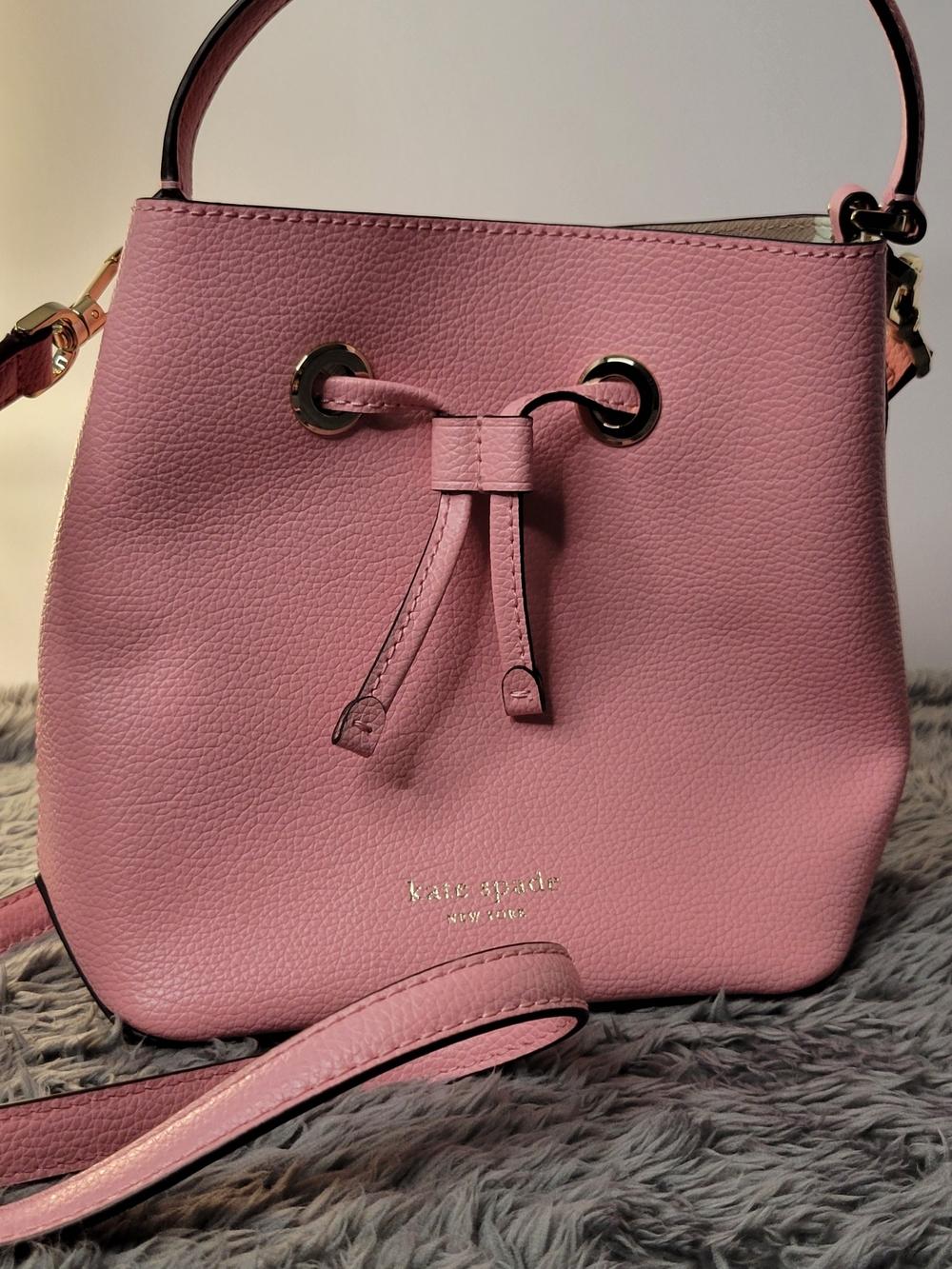 Kate Spade Pink Leather Drawstring Bucket Bag